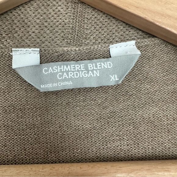 Women's Tan Open Front Cashmere Blend Cardigan Sweater - Picture 3 of 6